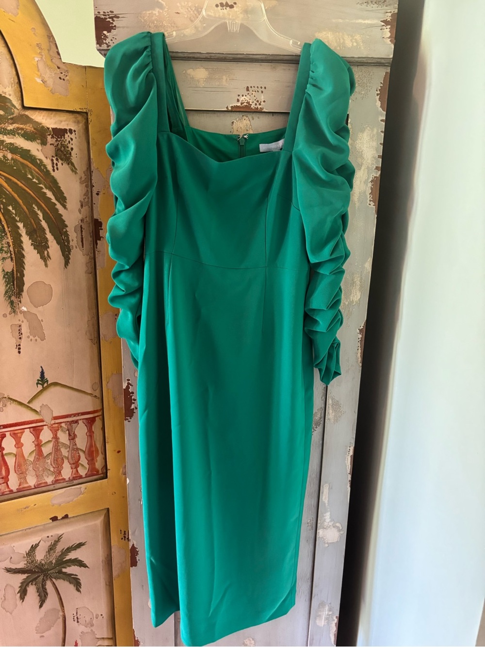 ANTONIO MELANI Emerald Green Ruffle-Sleeve Midi Dress